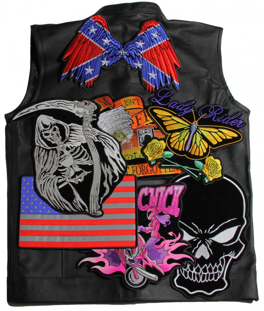 Large Patches on the Back of Black Leather Vest