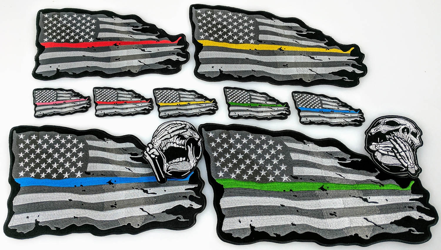 New Tattered American Flag Patches with Support Stripe