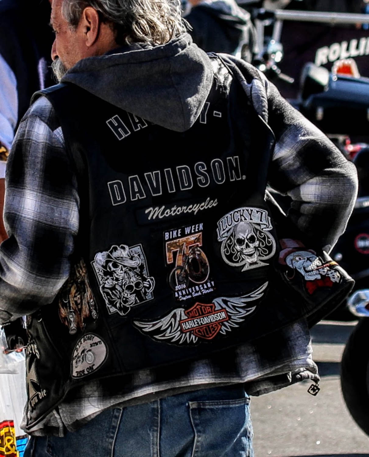 Bikers and their Patches at Daytona Bike Week