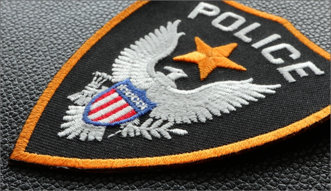 Police patch with eagle and red, white, and blue shield