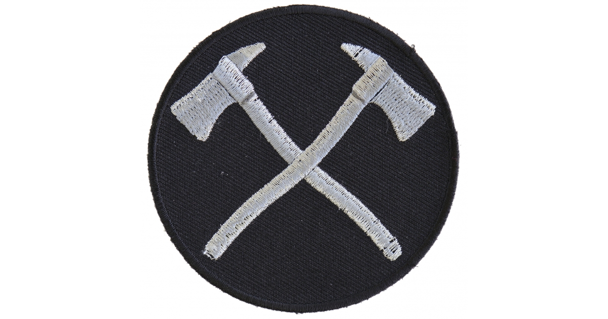 Crossed Firefighter Axes In Silver Patch Embroidered Patches By