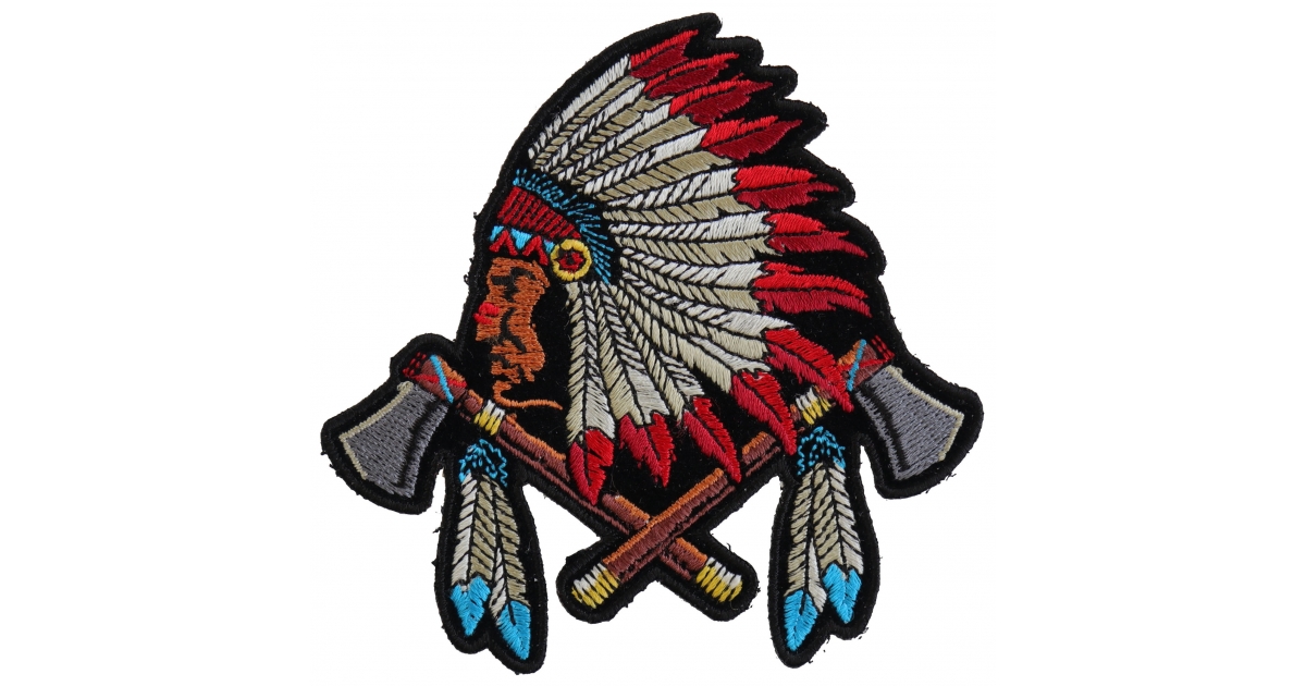 Small Indian Iron On Patch With Battle Axes and Feathers by Ivamis Patches