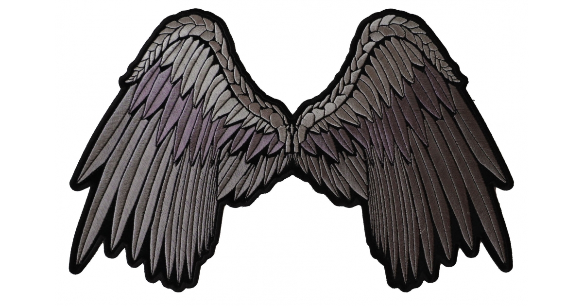 Angel Wings Beautifully Embroidered In Gray Large Back Patch Angel Wing Patches Thecheapplace 7377