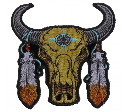 Small Buffalo Head Feathers - Embroidered Iron On Patch | Embroidered ...