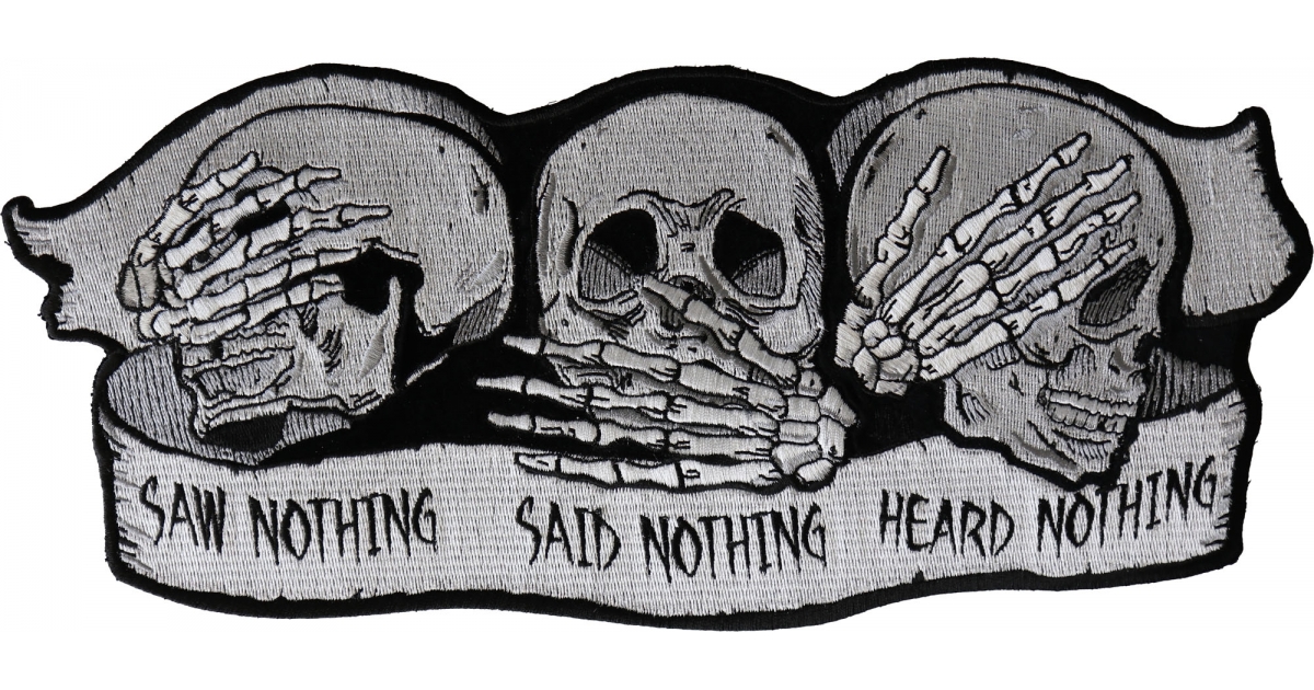 Heard Nothing Saw Nothing Said Nothing Skulls Patch, Large Skull ...