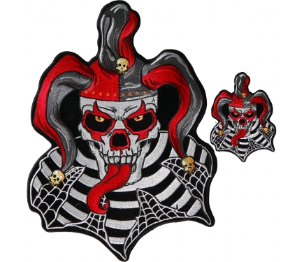 Jester Skull Patch Set of Small and Large in Red and Gray by Ivamis Patches