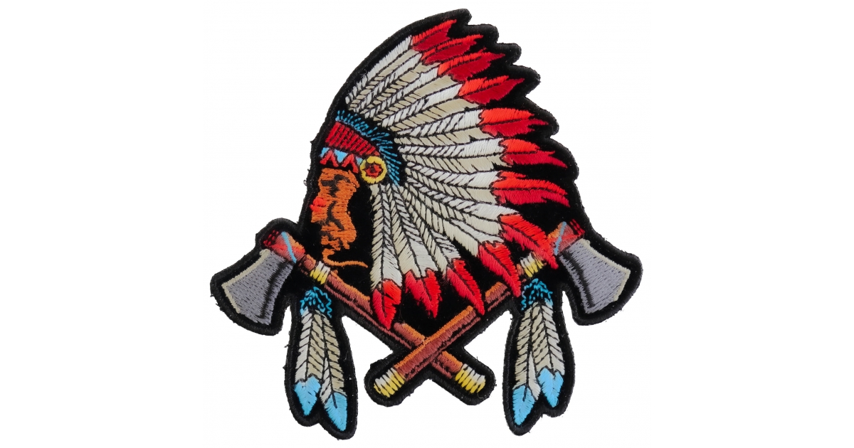 Small Indian Iron On Patch With Battle Axes and Feathers by Ivamis Patches