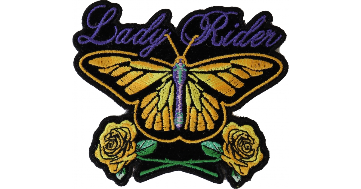 Lady Rider Butterfly With Yellow Roses Small Patch | Embroidered ...