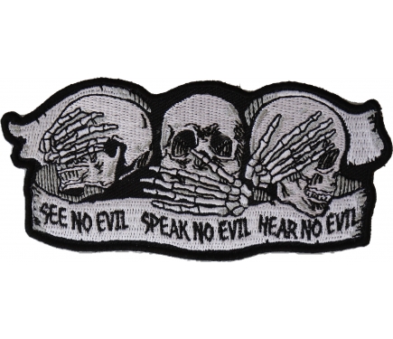 No Evil Skulls Patch - Hear See Speak Skeleton Skull - Iron On