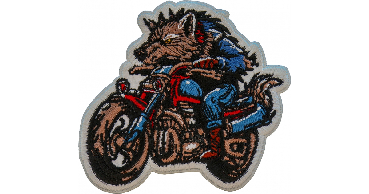 Wolf on Motorcycle Patch, Biker Vest Patches, Sew or Iron on Patch by ...