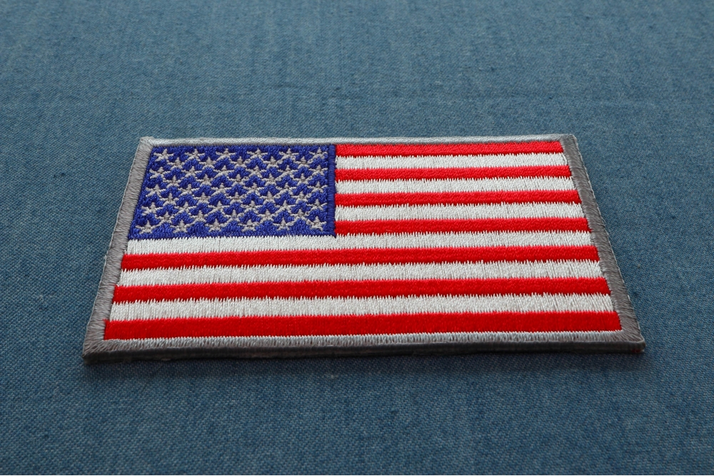 American Flag Patch Silver Border  Embroidered Patches by Ivamis Patches