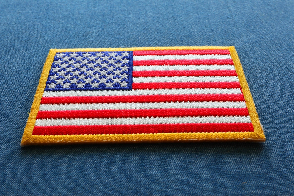 US Flag Patch Small Yellow Border 3 inch