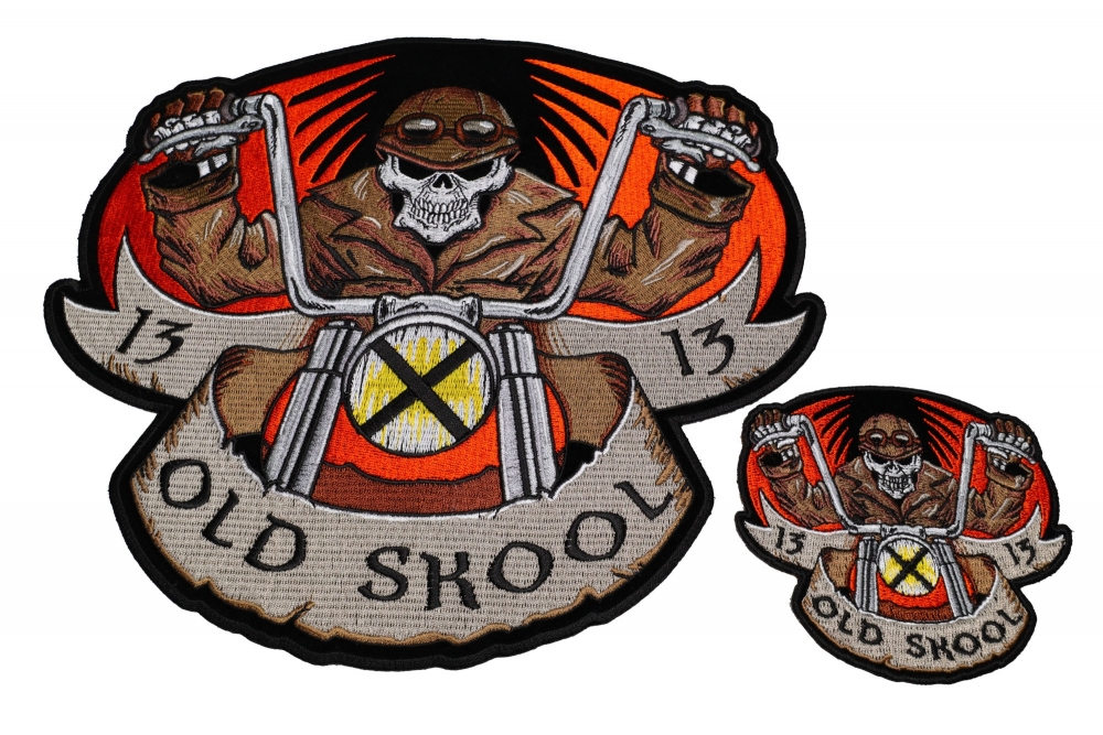 Set of 2 Small and Large Old Skool Chopper Biker Patches by Ivamis Patches