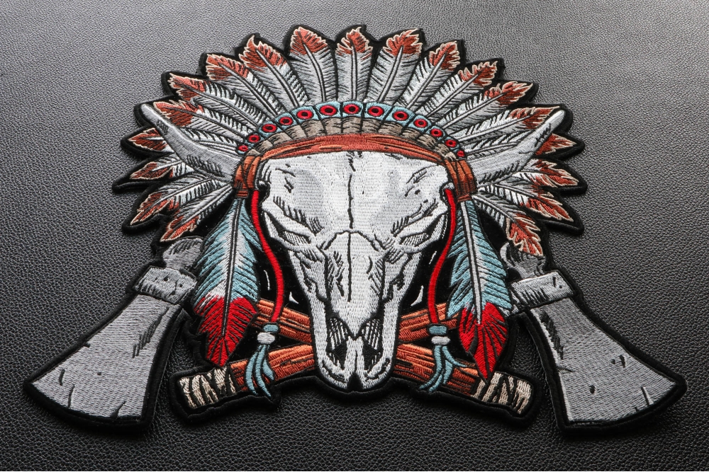 Cow Skull Large Back Patch for Jackets with Axes and Feathers by Ivamis ...