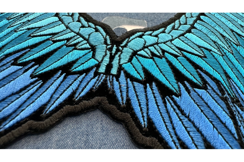 PL3012 Pretty Angel Wings in Blue Embroidered Large Iron on Patch