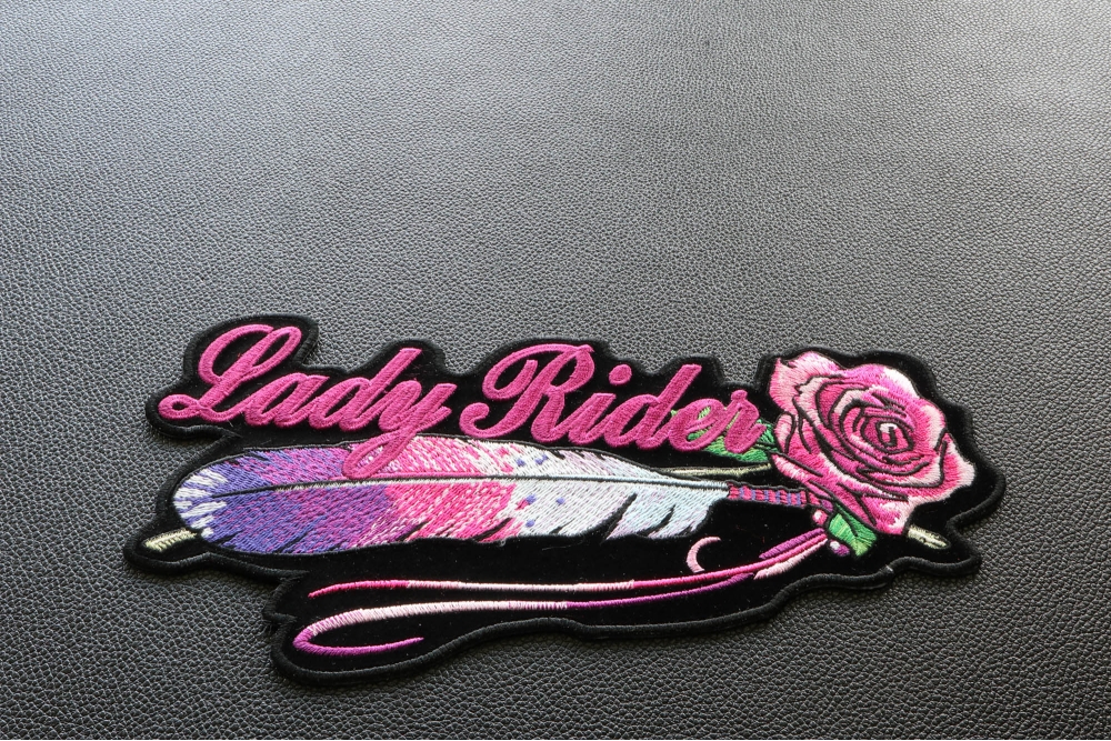 Feather Rose Lady Rider Patch, Large Ladies Back Patches for Jackets