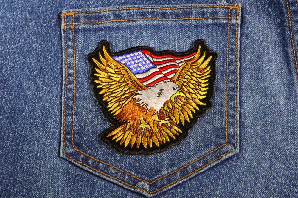 Gold Eagle Patch With US Flag Small | Embroidered Patches by Ivamis Patches