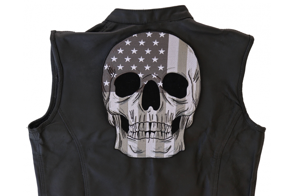 Large American Flag Skull Patch for Back of Biker Vests - Gray by ...