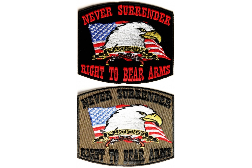 2nd Amendment Support Patches Set Of 2 NEVER SURRENDER RIGHT TO BEAR ARMS