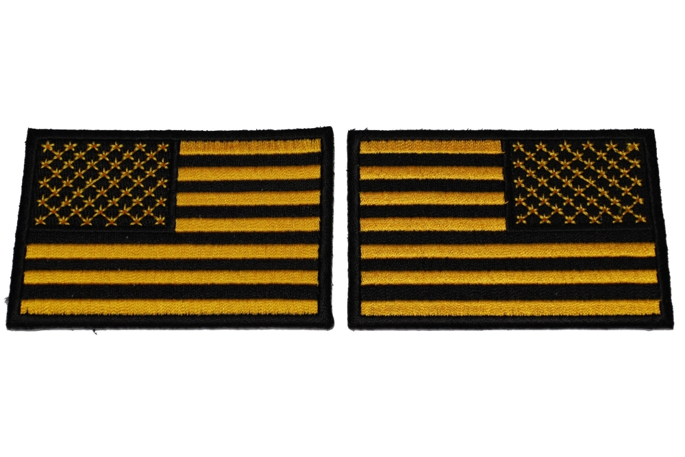 Set Of 2 Black And Yellow American Flag Patches In Regular And