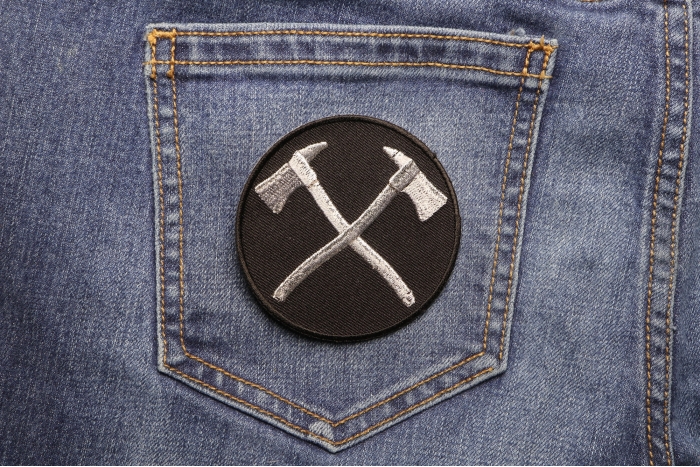 Crossed Firefighter Axes In Silver Patch | Embroidered Patches by ...