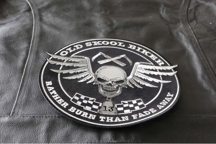 Large Old Skool Biker Skull Patch For Back Of Jackets By Ivamis Patches