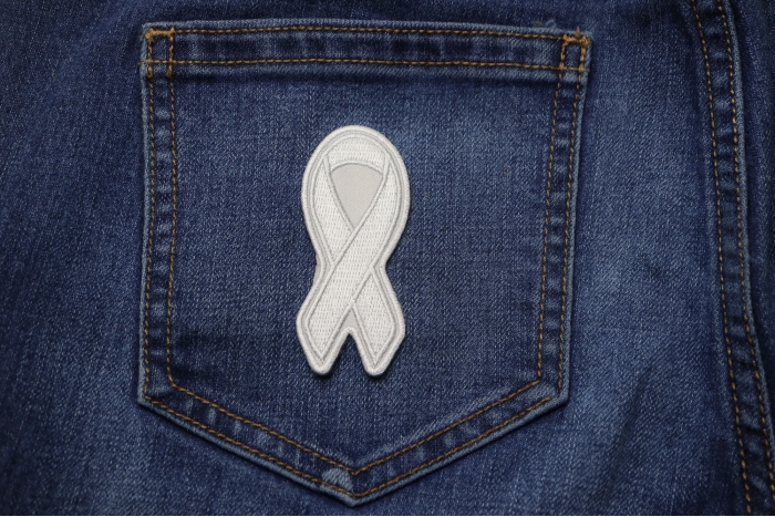 White Ribbon Embroidered Patch by Ivamis Patches