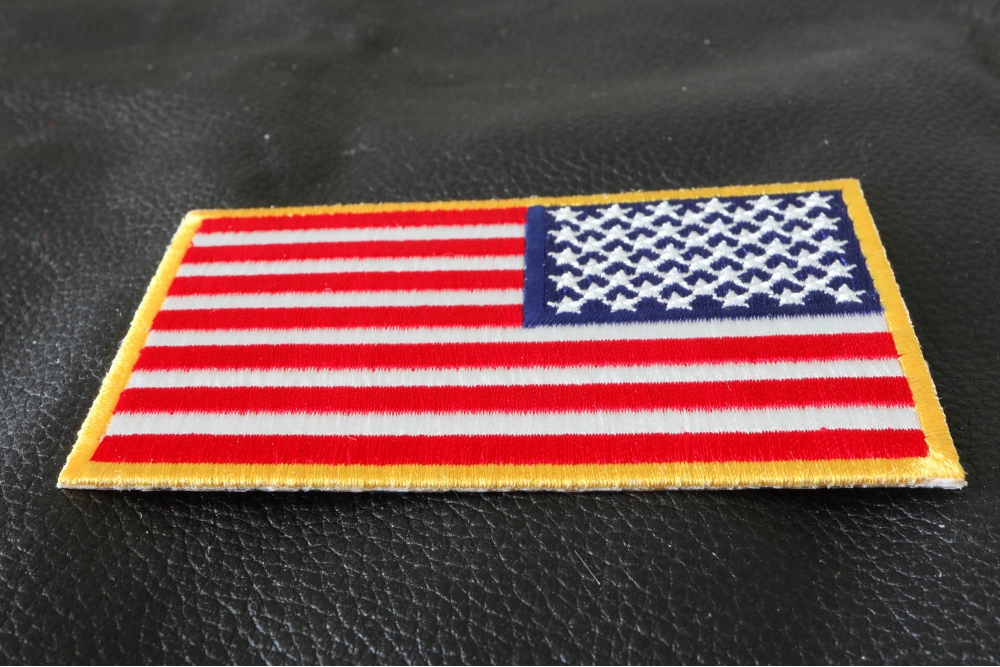 American Flag Yellow Border Reversed Patch, U.S Flag Patches