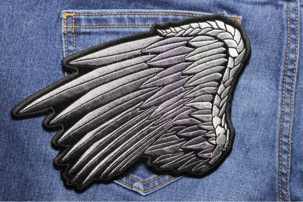 Silver Angel Wing Patch, Large Back Patches for Vests by Ivamis Patches