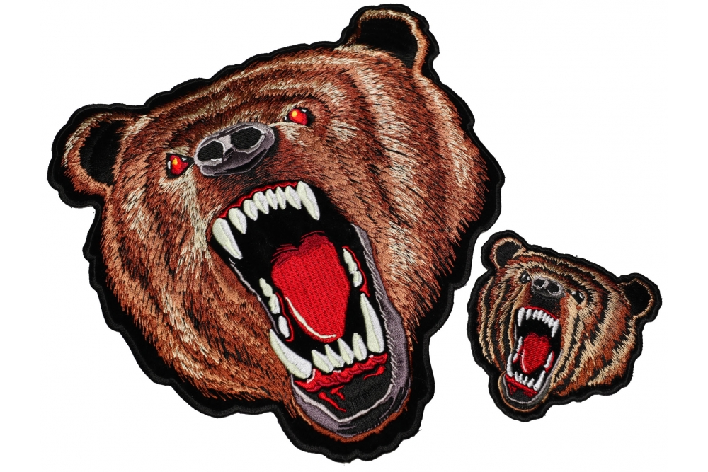 Brown Bear White Teeth Two Piece Patch Set | Wild Animal Patches ...