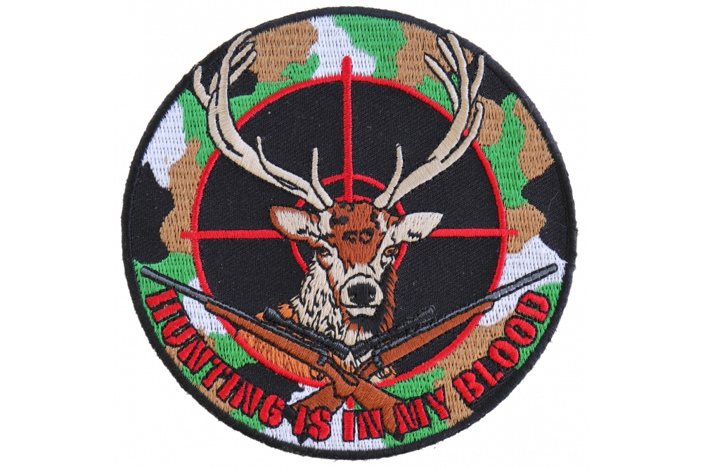 Black iron-on patch - Crest with Stag + Fire it up