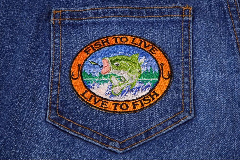 Stripe Bass - Facing Right - Fish - Fishing - Blue/Green - Iron on  Embroidered Patch 