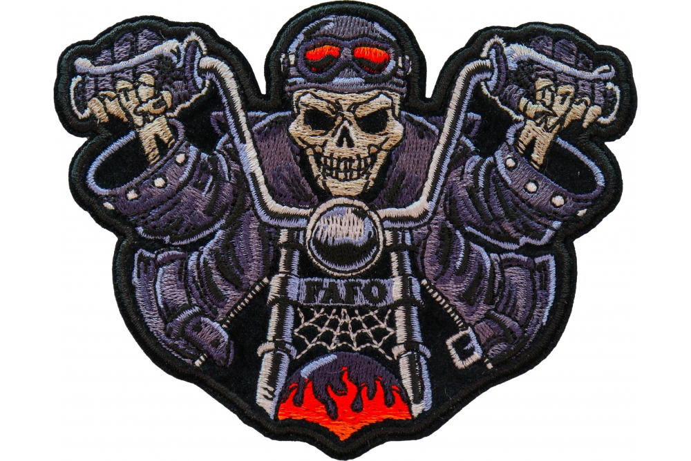 Skeleton Rider on Bike FAFO Patch, Biker Skull Patches by Ivamis