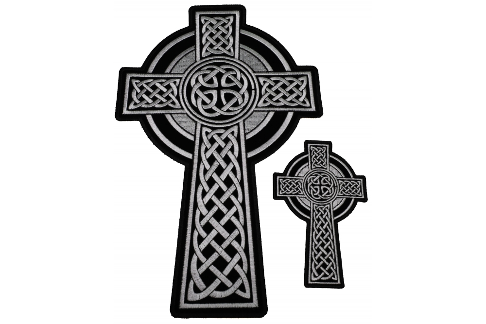 Set of 2, 1 Small and 1 Large Christian Cross Patches with Celtic