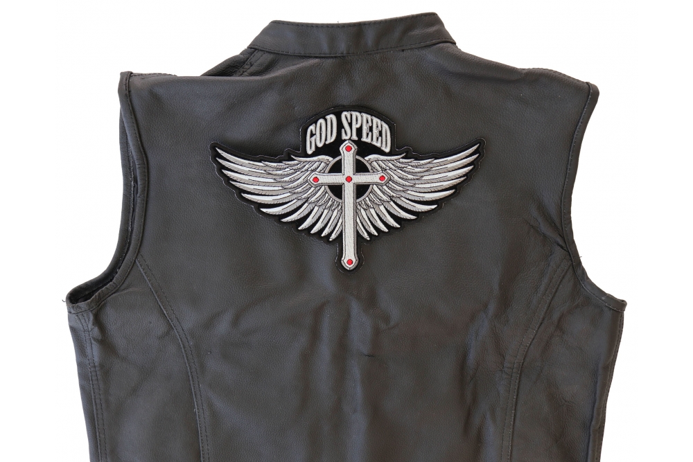 God Speed Cross and Wings Patch, Large Christian Back Patches by Ivamis ...