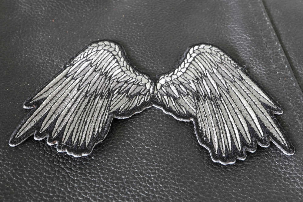 Small Angel Wings Patch In Grey | Embroidered Patches by Ivamis Patches