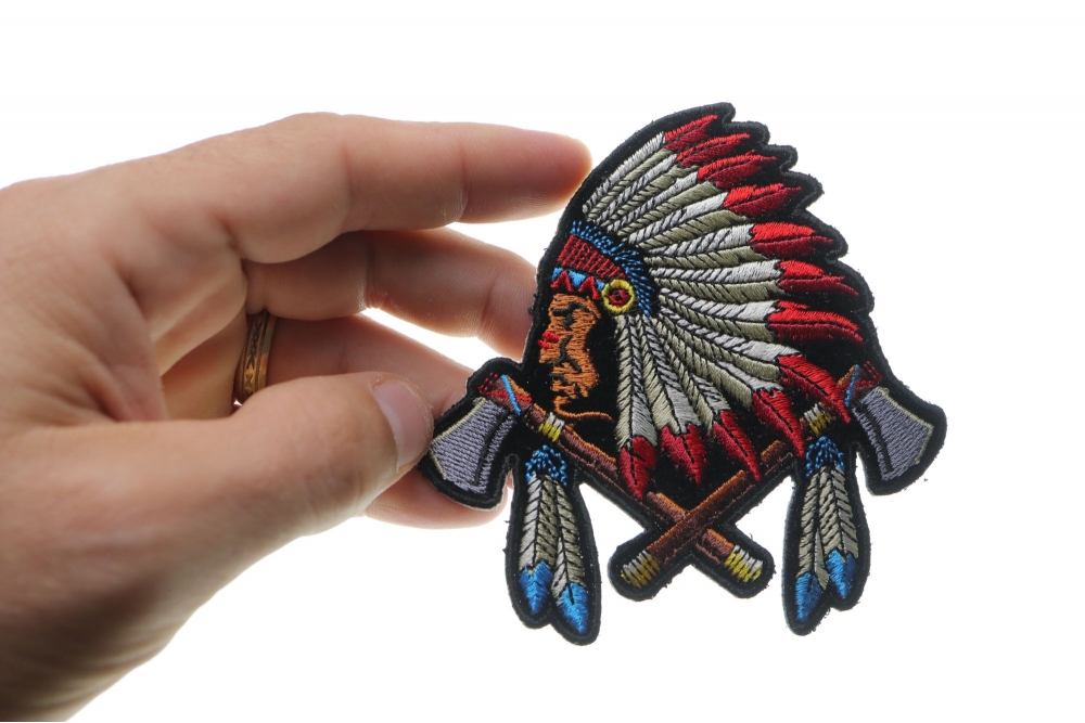 Small Indian Patch With Battle Axes And Feathers Native American