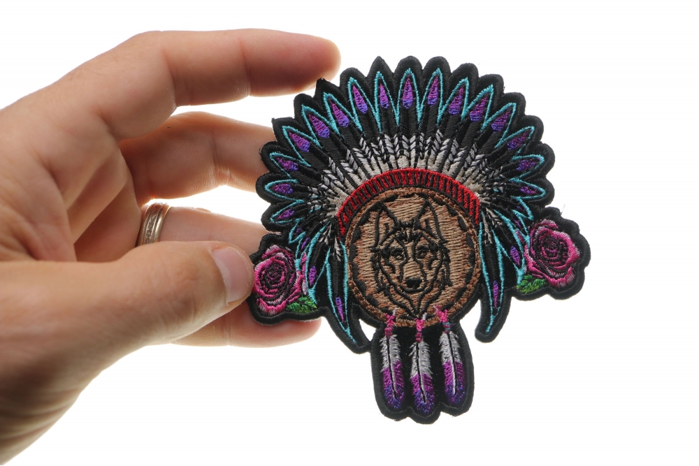 Ladies Native Head Dress Roses and Wolf Patch - TheCheapPlace