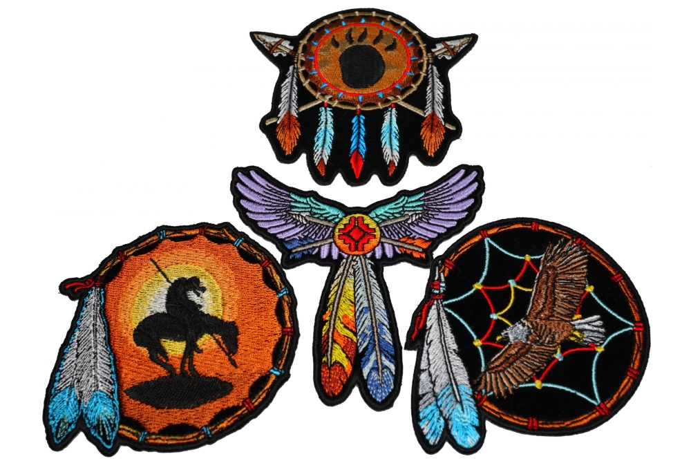 Set of 4 Native American Indian Feather Patches - TheCheapPlace