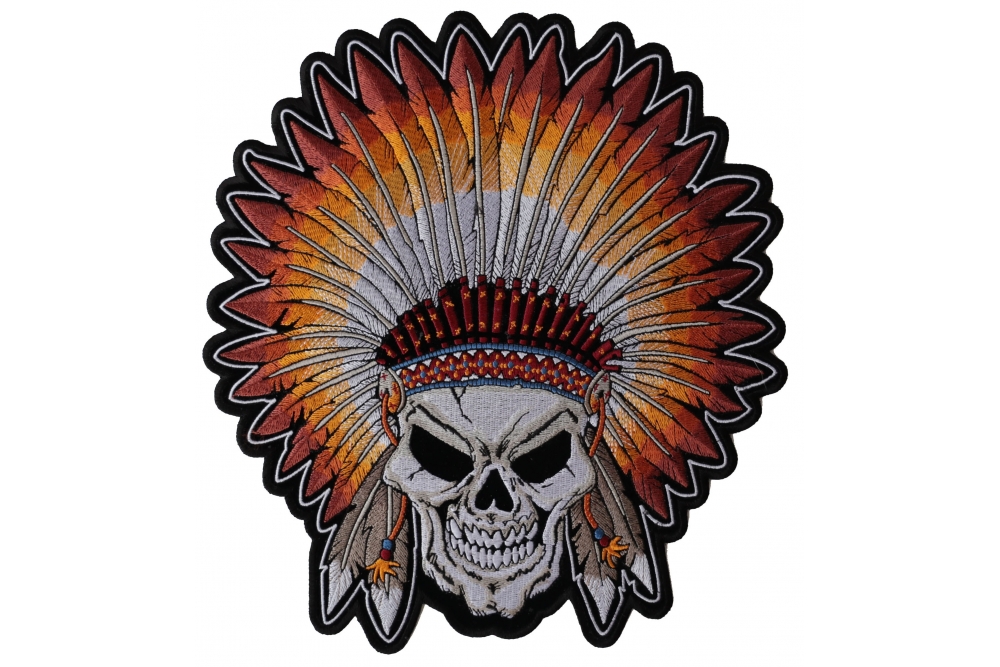 Notions Skull Indian Biker Embroidered Big Back Patch for denim Jacket ...