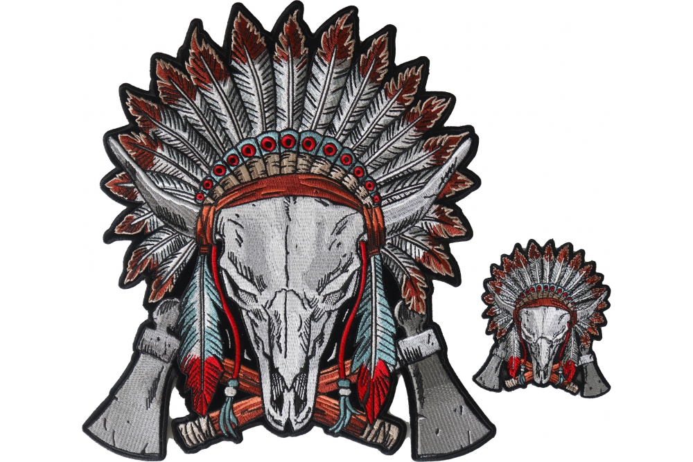 Indian Head Dress and Skull Small and Large Patch Set Combo