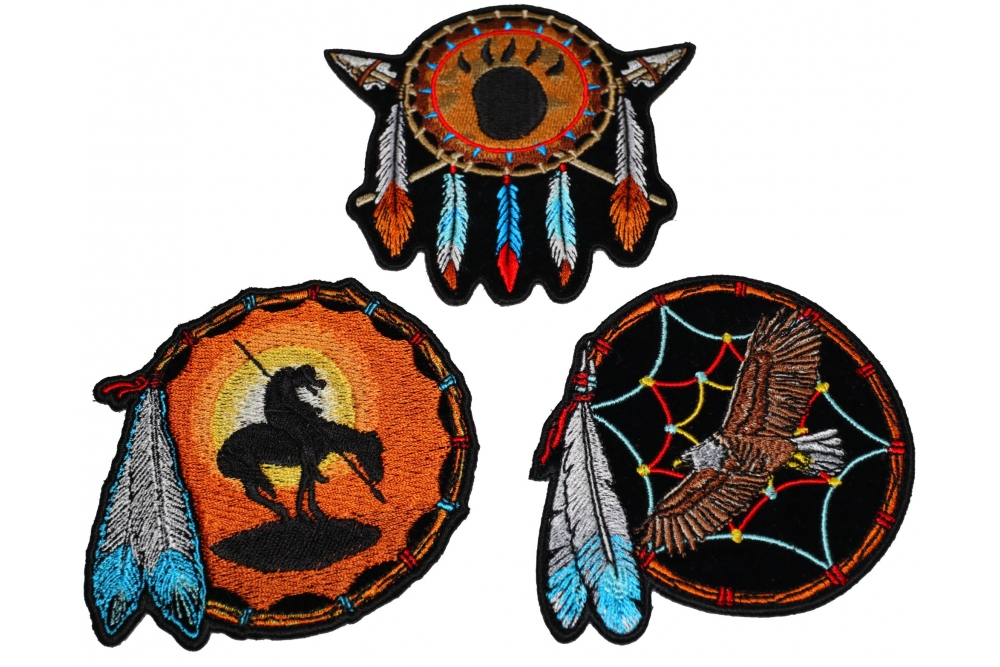 Set of 3 Small Dreamcatcher Patches Native American Indian Designs