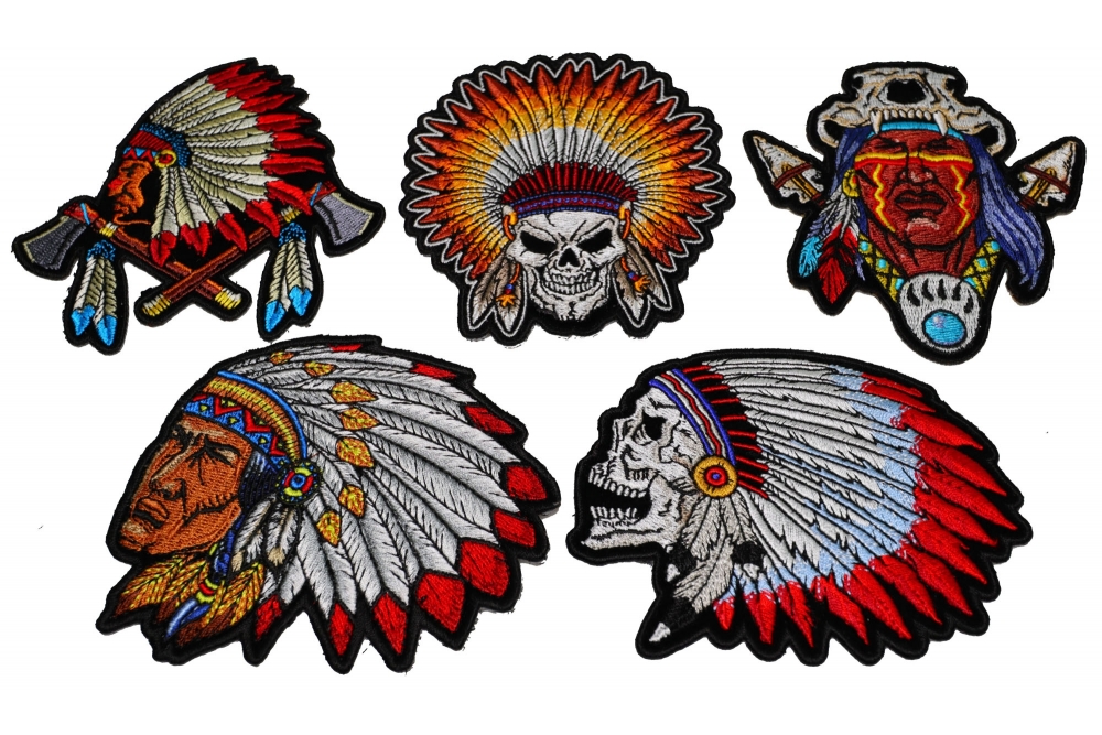 Set of 5 Small Native American Indian Headdress Patches