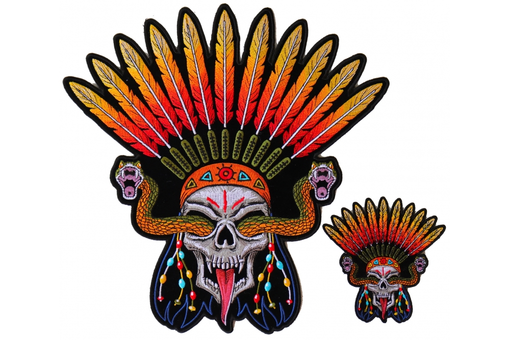 Wicked Skull with Snakes and Feathers Small and Large Patch Set