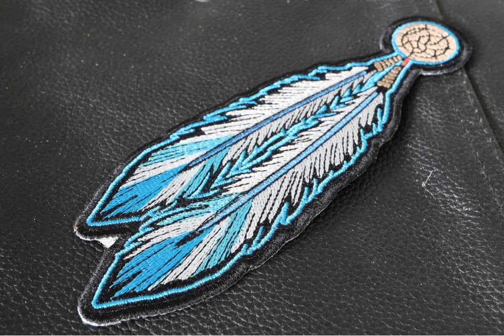 Blue Feather Patch for Sewing on to Jackets by Ivamis Patches