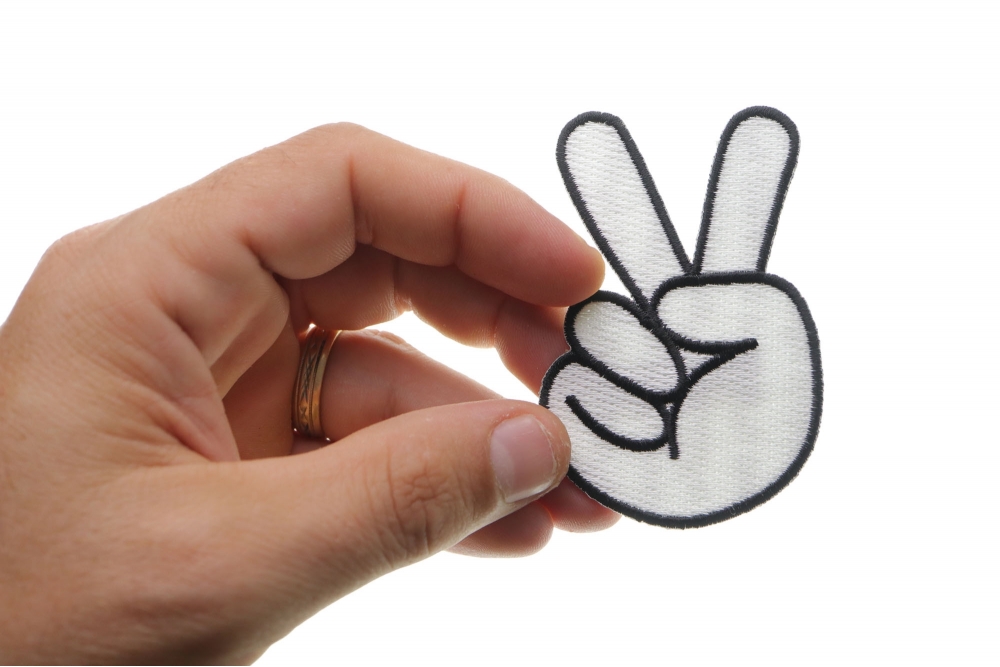 Peace Hand Sign In White Iron On Patch By Ivamis Patches