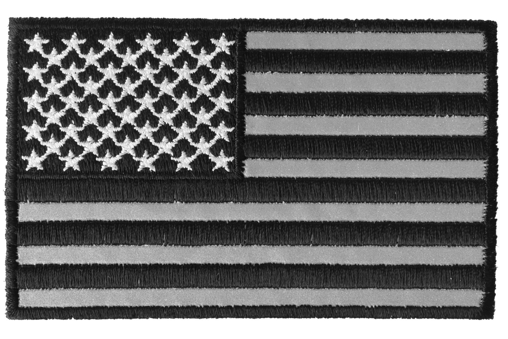 REFLECTIVE GRAY & BLACK 4 x 2.5 American Flag iron on patch (4104) (BB)