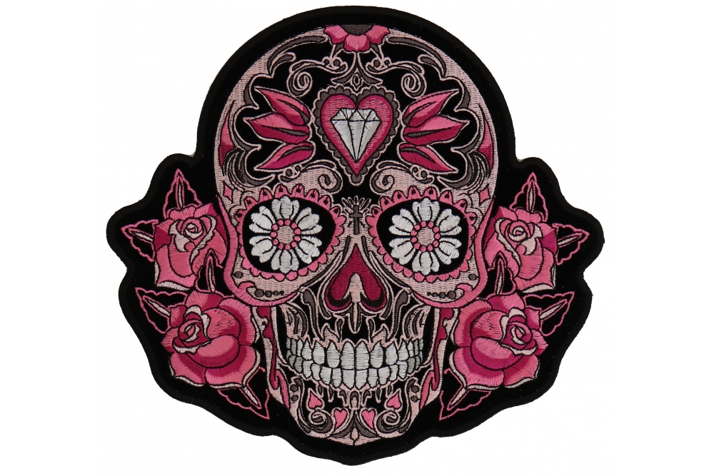 Pink Roses Sugar Skull Patch Skull Patches Thecheapplace