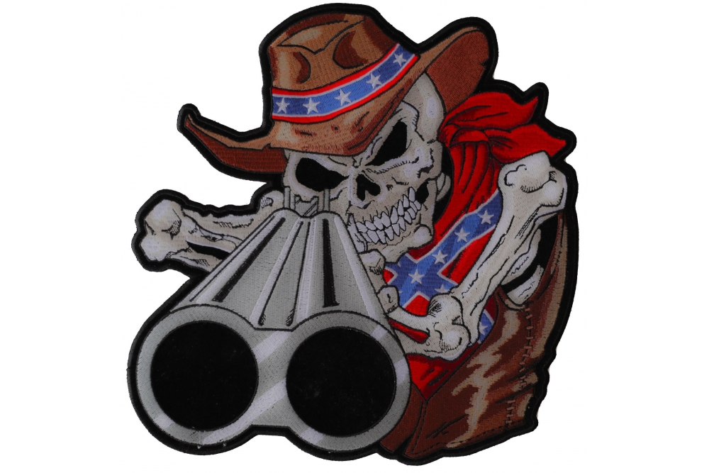 Rebel Cowboy Skull With Shotgun Barrels Large Back Patch | Skull ...